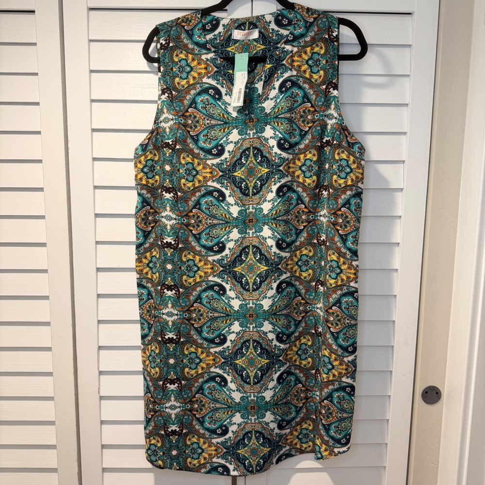 Renee C‎ Naveen Dress Women XL Green Paisley Sleeveless Made in USA New